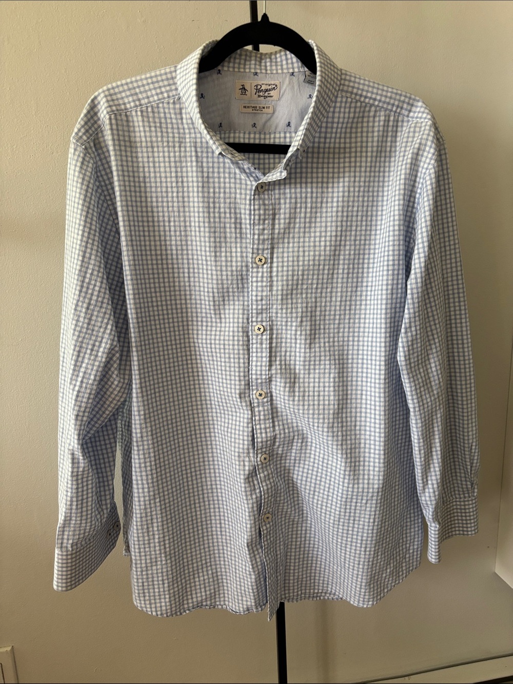 Men's Light Blue Gingham Button-Down Dress Shirt